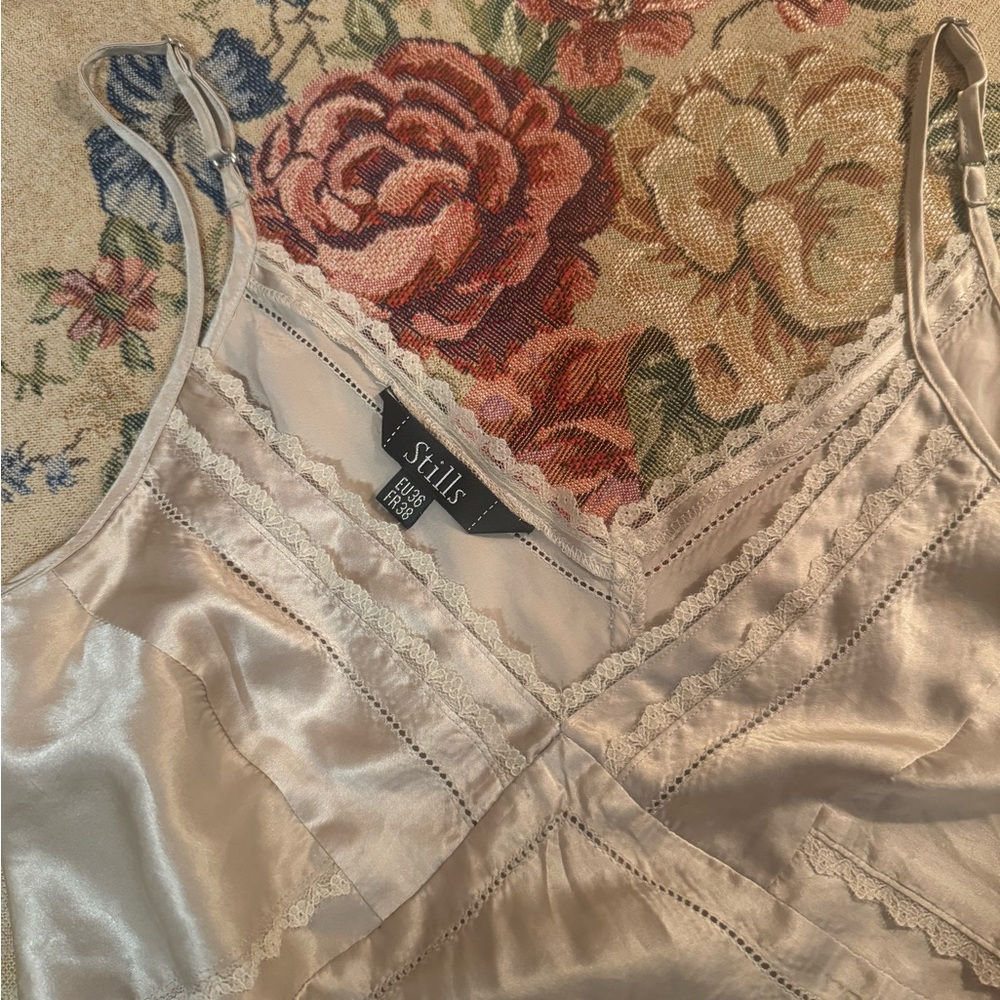Women's Satin Lace Trim Camisole - Cream